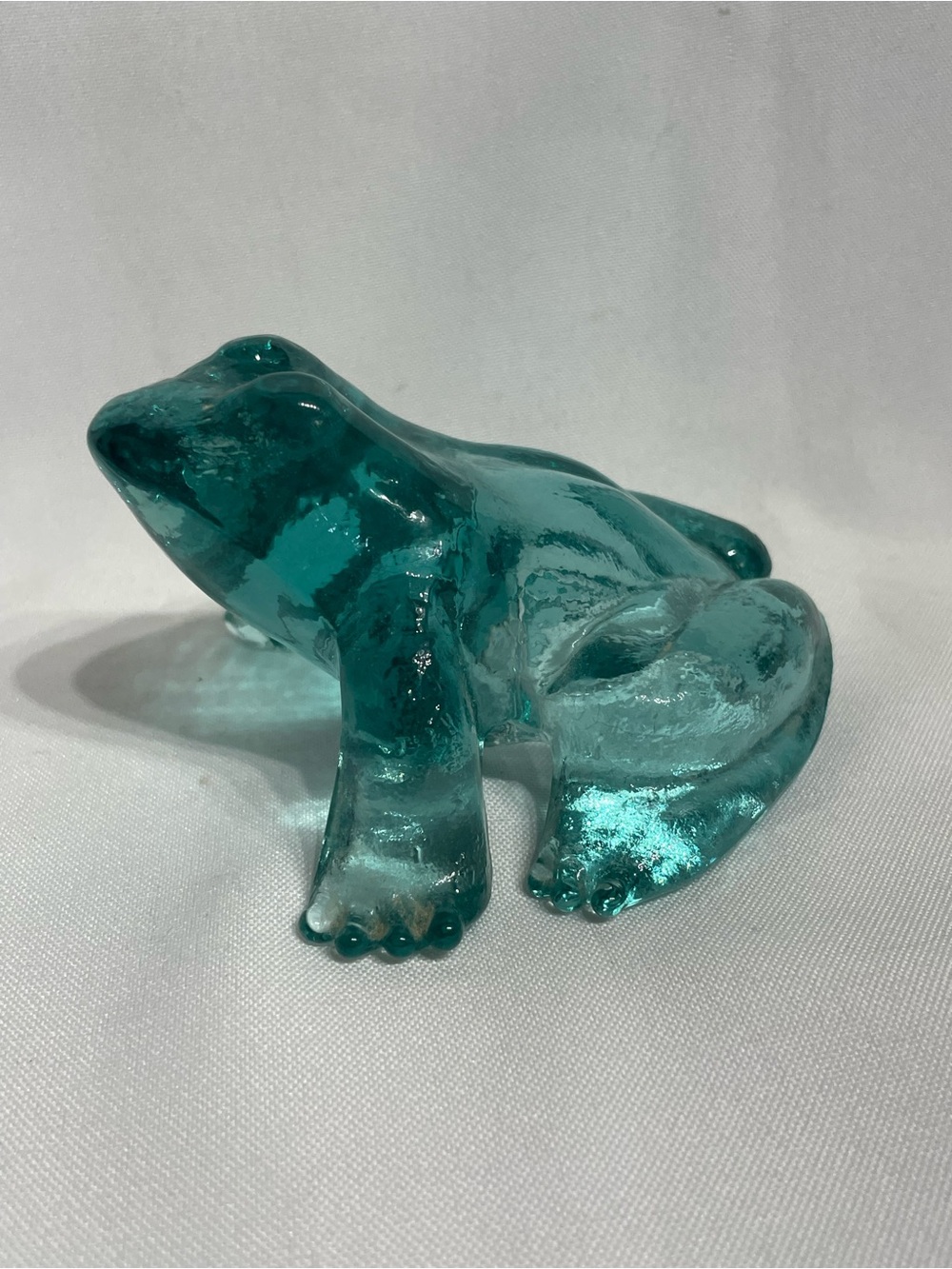 VINTAGE Teal Blue Green Glass Frog Figure Excellent Condition